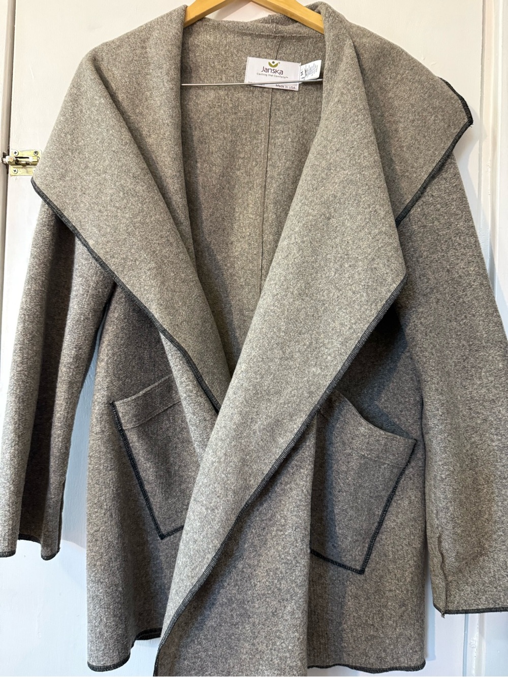 Janska Gray Open-Front Wool-Blend Wrap Coat